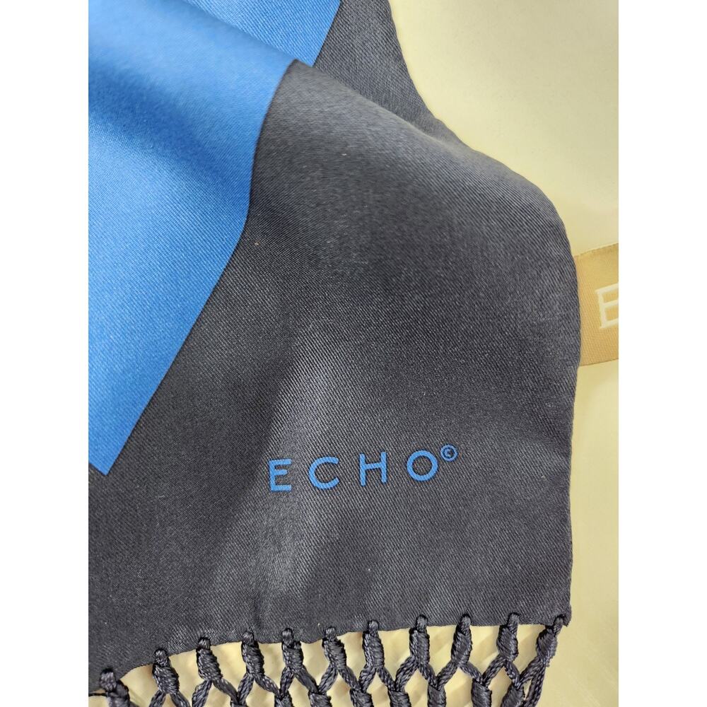 Echo Women's Extra Long Diamond Pattern Rectangle Silk Scarf W/Fringe, Blue/Navy - Picture 5 of 8